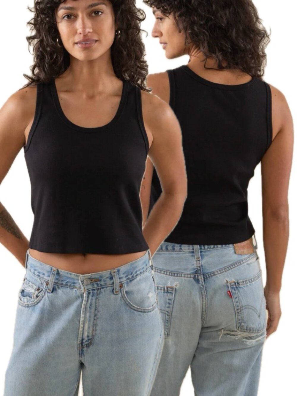 (NWOT) NLT Cotton-Blend 2X1 Ribbed U-Neck Mid-Length Tank Top (Black)